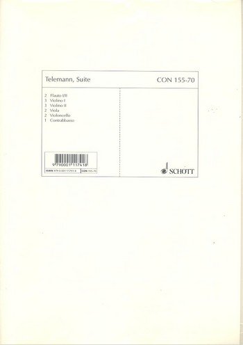 Suite e-Moll: aus der "Tafelmusik". 2 Flöten, Streicher und Basso continuo. Stimmensatz. (Concertino) Sheet Music