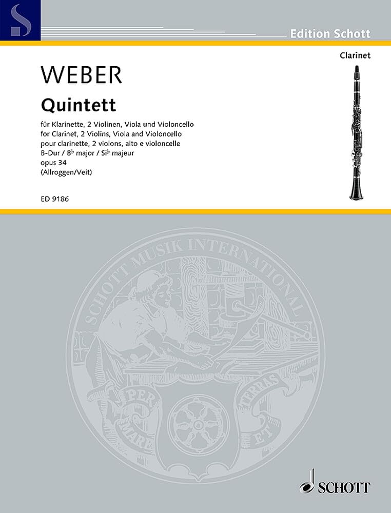 Quintett B-Dur: op. 34. JV 182; WeV P.11. Klarinette und Streichquartett. Partitur und Stimmen. Sheet Music