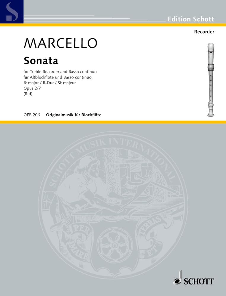 Sonata B-Dur: op. 2/7. Alt-Blockflöte und Basso continuo; Violoncello ad libitum. (Edition Schott) Sheet Music