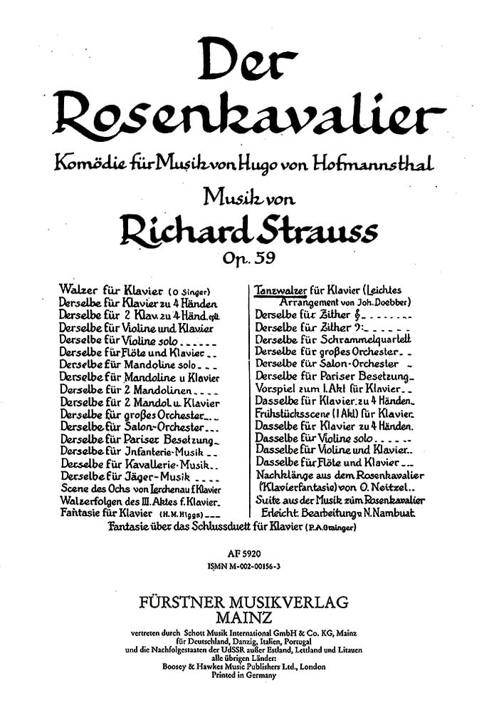 Der Rosenkavalier: Tanzwalzer. op. 59. Klavier. Sheet Music