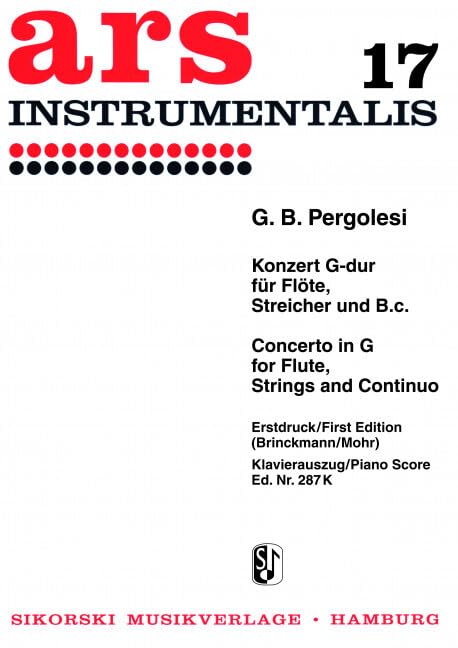 Konzert: für Flöte, Streicher und B.c.. flute solo, strings, basso continuo. Réduction pour piano. Sheet Music