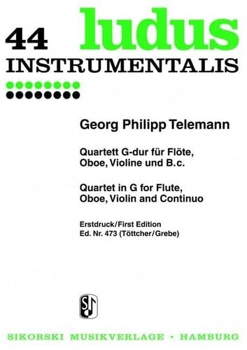 Quartett: für Flöte, Oboe, Violine und B.c.. TWV 43:G2. flute, oboe, violin, basso continuo. Jeu de parties. book