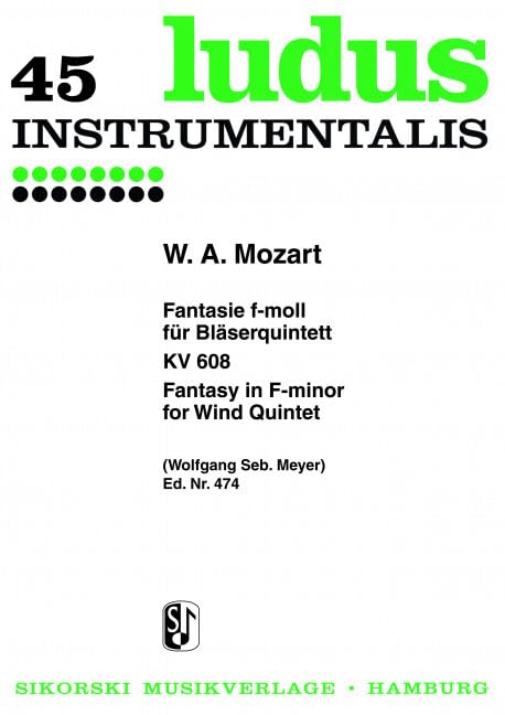 Fantasie: Ein Orgelstück für eine Uhr. KV 608. wind quintet. Jeu de parties. book