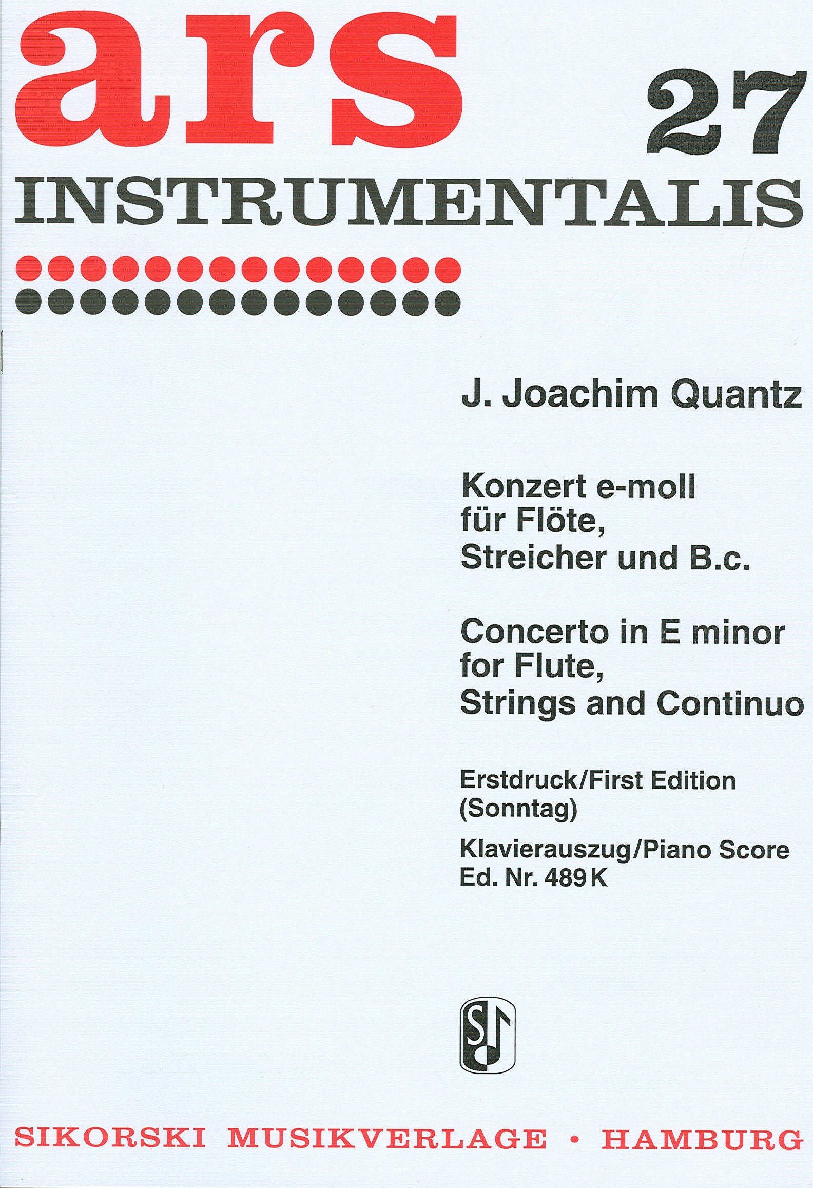 Konzert: für Flöte, Streicher und B.c.. flute solo, strings, basso continuo. Réduction pour piano. book