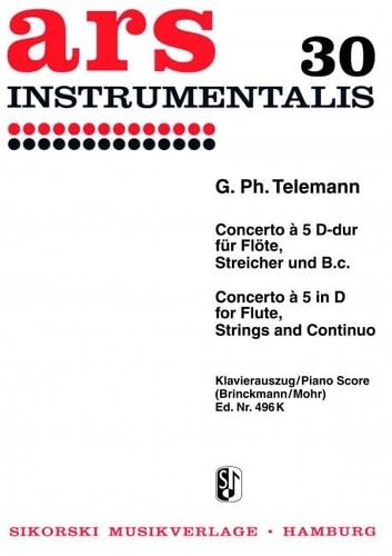 Concerto à 5: für Flöte, Streicher und B.c.. TWV 51:D1. flute solo, strings, basso continuo. Réduction pour piano. book