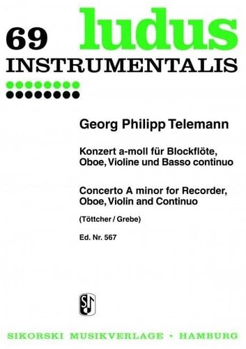 Konzert: für Blockflöte, Oboe, Violine und B.c.. TWV 43:a3. treble recorder, oboe, violin, basso continuo. Jeu de parties. book