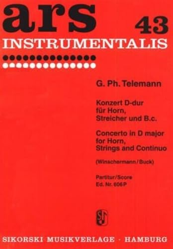 Konzert: für Horn (D), Streicher und B.c.. TWV 51:D8. horn (in D), strings, basso continuo. Partition. book