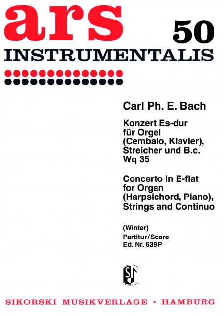 Konzert: für Orgel (Cembalo, Klavier), Streicher und B.c.. Wq 35. organ, strings, basso continuo. Partition. book