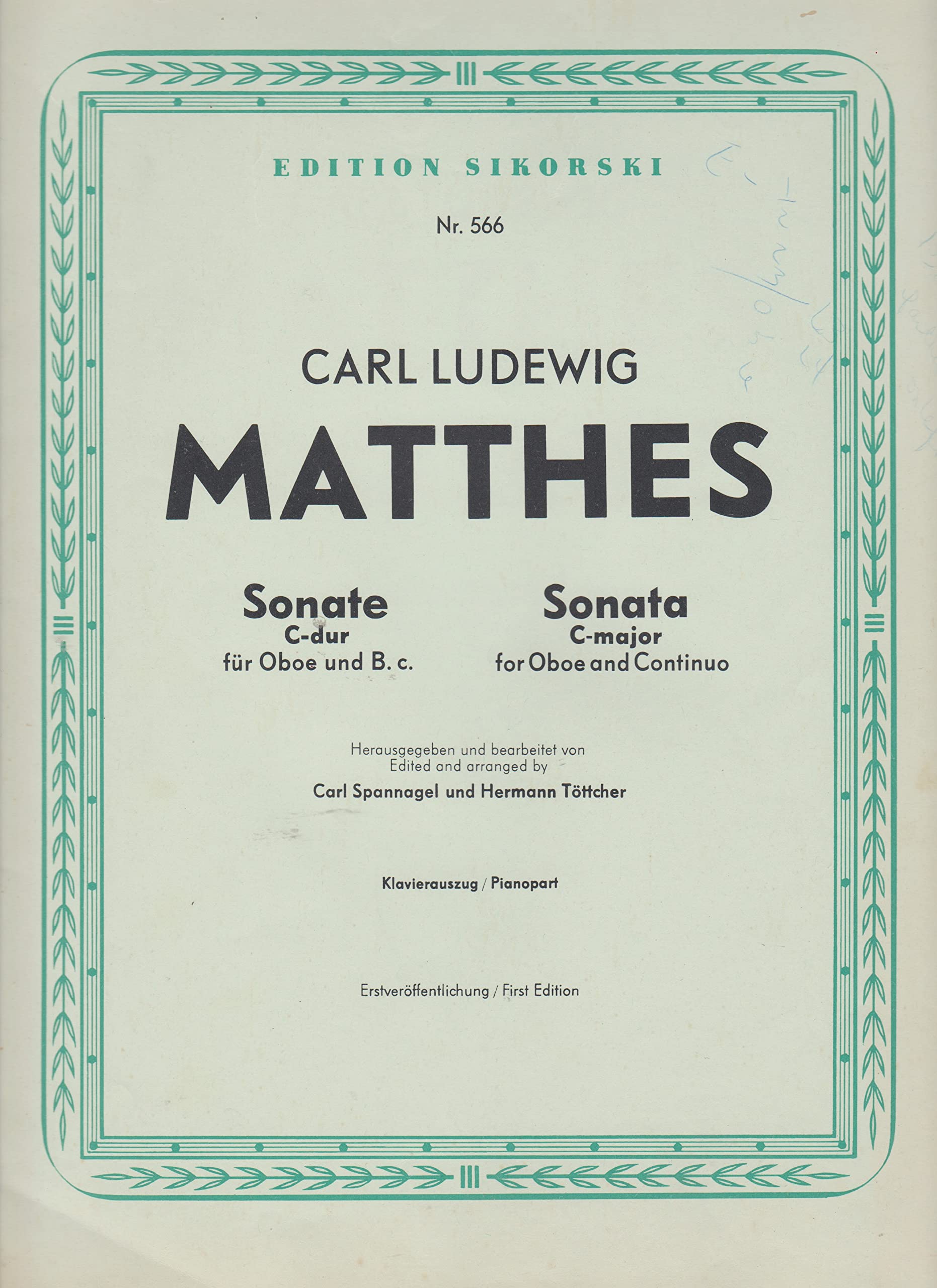 Sonate: für Oboe und B.c.. oboe, basso continuo. book