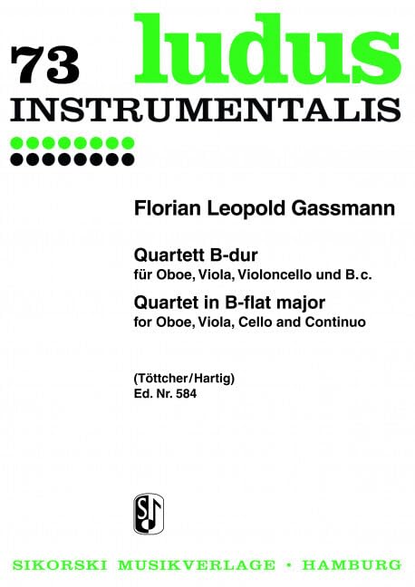 Quartett: für Oboe, Viola, Violoncello und B.c.. oboe, viola, cello, basso continuo. Jeu de parties. book