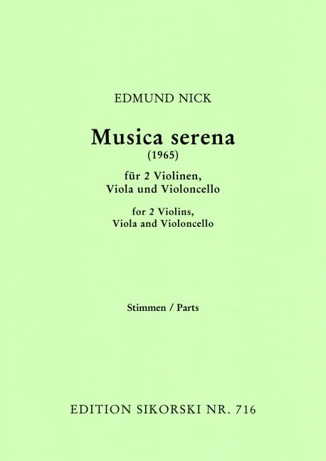 Musica serena (1965): für 2 Violinen, Viola und Violoncello. 2 violins, viola, cello. Jeu de parties. book