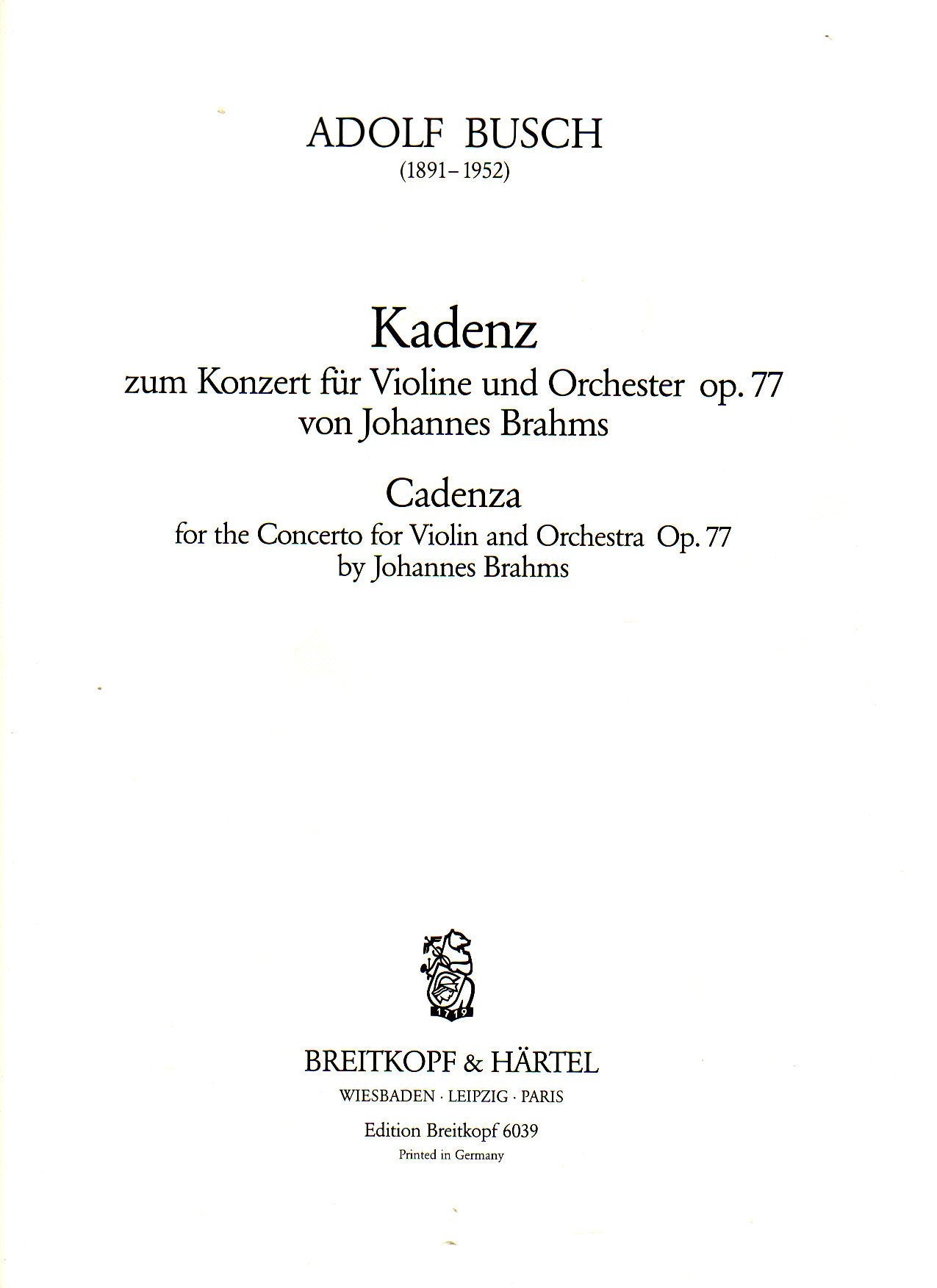 Violinkonzert D-Dur op.77, Klavierauszug: Violine und Klavier Sheet Music