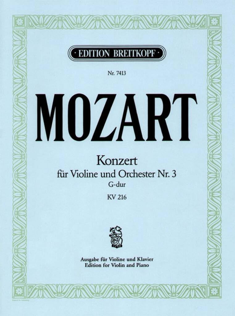 Violinkonzert G-dur KV 216 Breitkopf Urtext - Ausgabe für Violine und Klavier (EB 7413) Sheet Music
