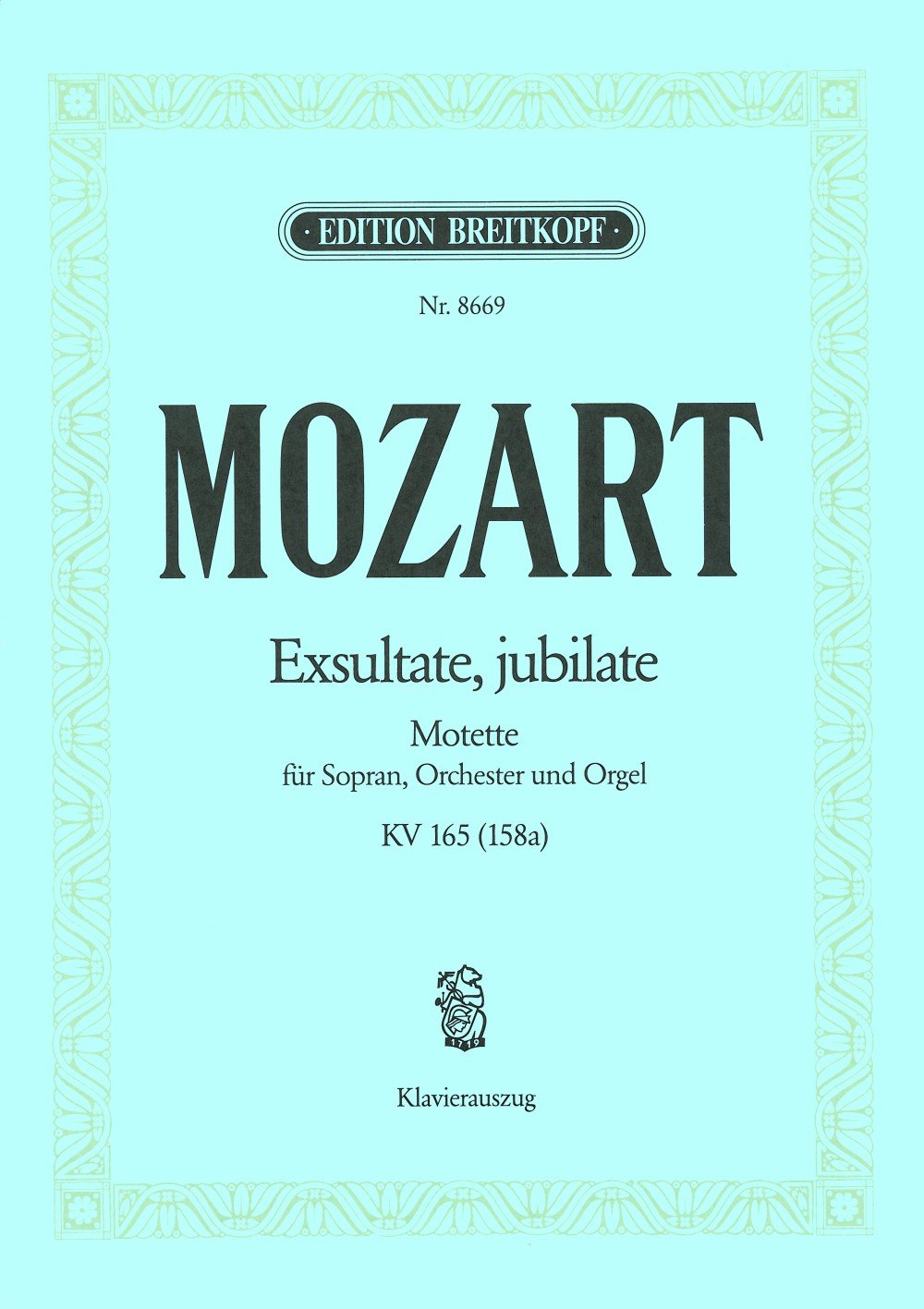 Exsultate, jubilate KV 165 (158a) - Motette - Breitkopf Urtext - Klavierauszug (EB 8669): Sopran und Klavier Sheet Music