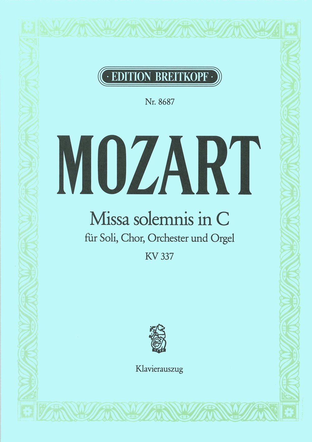 Missa solemnis C-dur KV 337 - Breitkopf Urtext - Klavierauszug (EB 8687) Sheet Music