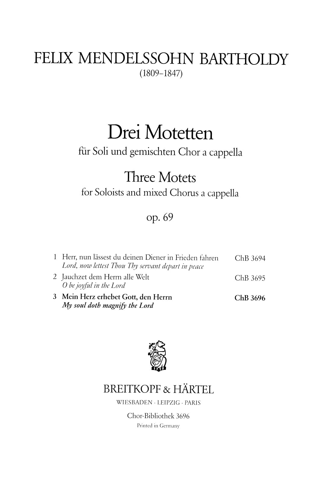 DREI MOTETTEN OP. 69/3 Arts & Music