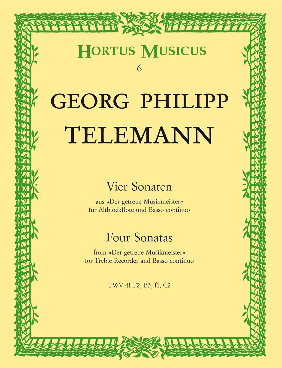 Vier Sonaten aus "Der getreue Musikmeister", Altblockflöte in f und Basso continuo Sheet Music