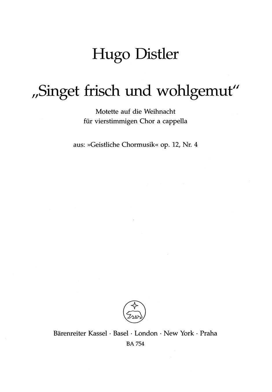 Singet frisch und wohlgemut op.12 : Motette auf die Weihnacht für Books
