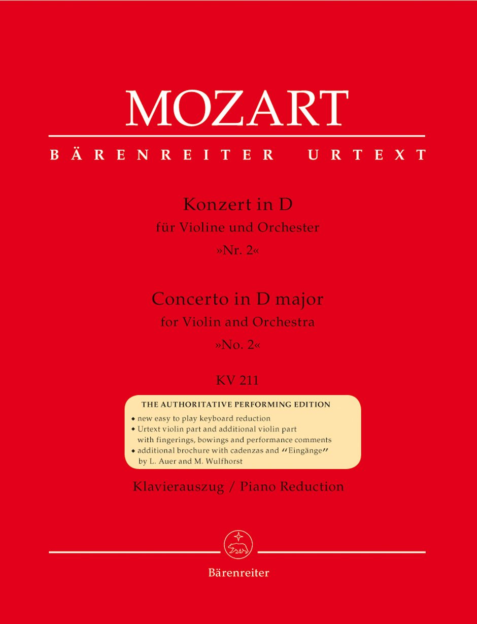 Konzert für Violine und Orchester Nr. 2 D-Dur KV 211. BÄRENREITER URTEXT. Klavierauszug, Stimmen, Urtextausgabe Sheet Music