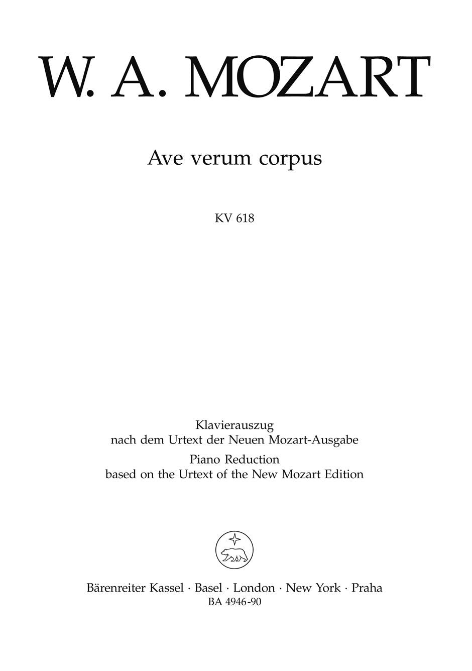 Ave Verum Corpus KV 618 --- Chant(SATB)/Piano book