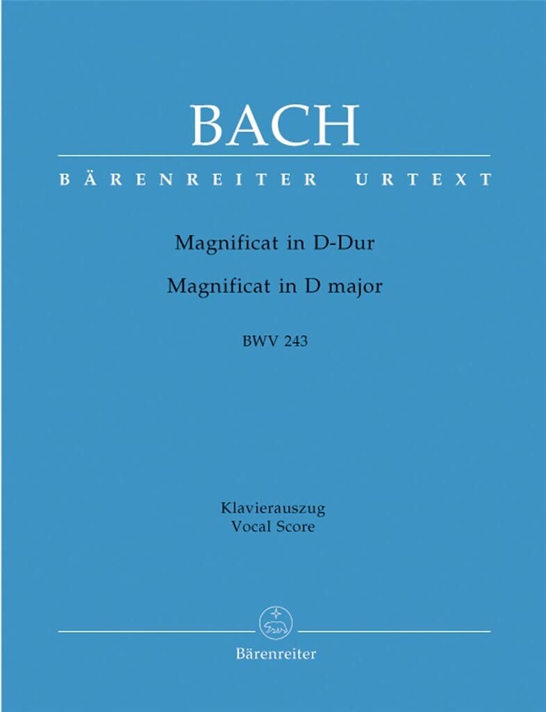 Magnificat D-Dur BWV 243. 2. Fassung mit 4 Einlagesätzen der Es-Dur-Fassung (transponiert). Klavierauszug, Urtextausgabe: Urtext. Fassung D-Dur mit 4 ... nach dem Urtext der Neuen Bach-Ausgabe Sheet Music