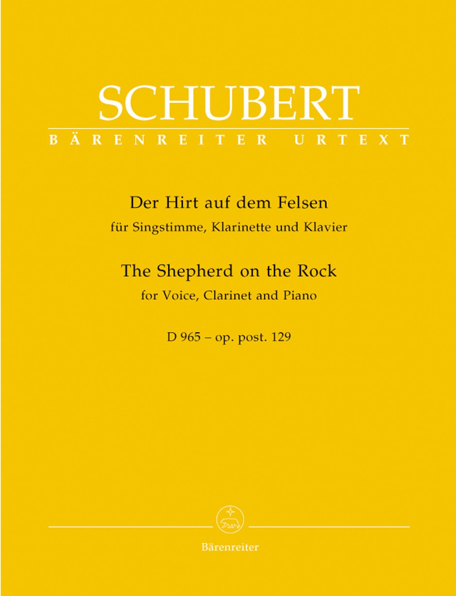 Der Hirt auf dem Felsen. Für Singstimme, Klarinette und Klavier. D 965 - op. post. 129. Singpartitur, Spielpartitur(en), Stimme(n), Urtextausgabe. BÄRENREITER URTEXT: Urtext. Vorgelegt v. Walther Dürr Sheet Music