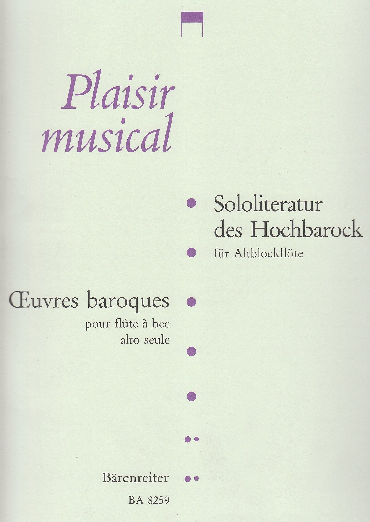 Sololiteratur des Hochbarock. Für Altblockflöte Sheet Music