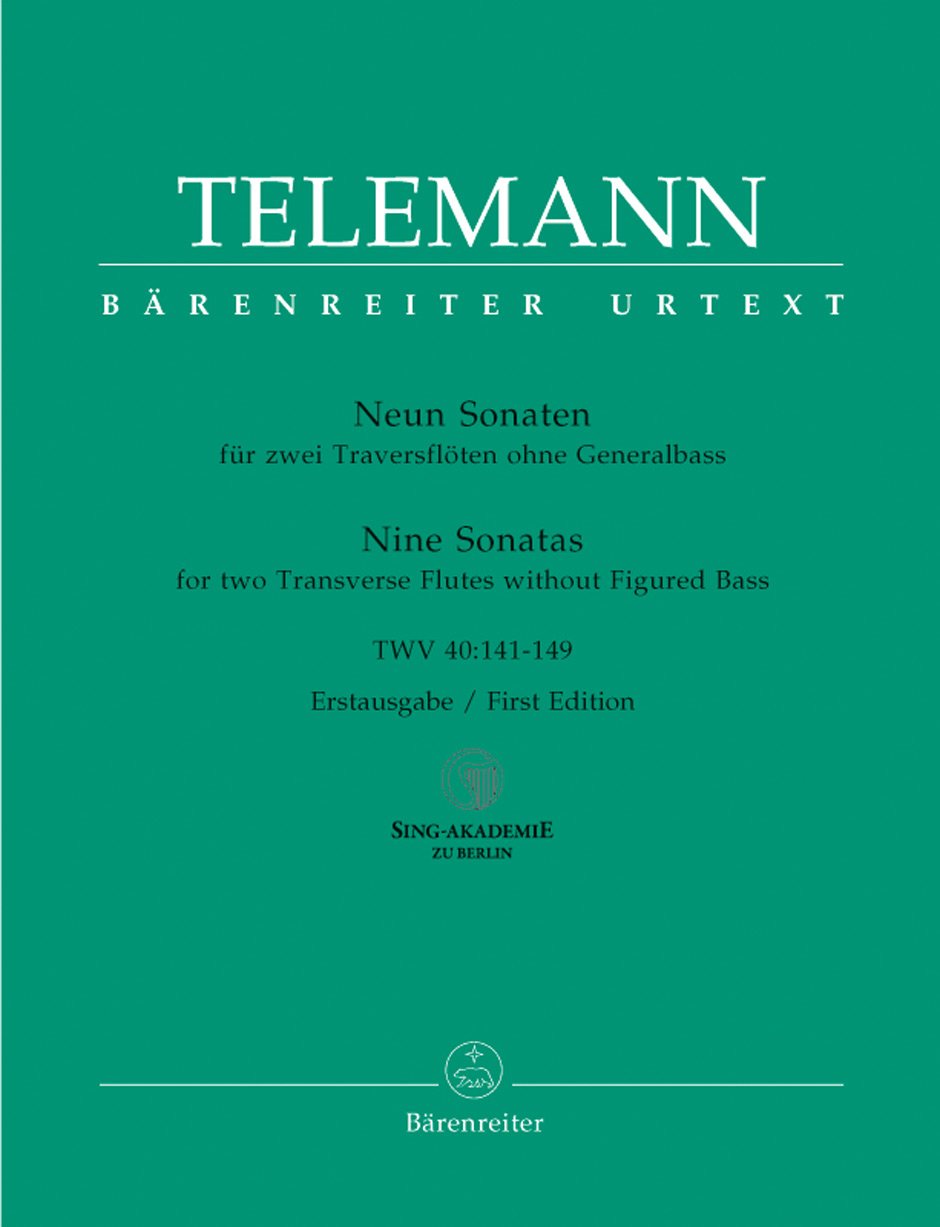 Neun Sonaten für zwei Traversflöten ohne Bass TWV 40:141-149 -Erstausgabe-. BÄRENREITER URTEXT. Spielpartituren, Urtextausgabe, Sammelband Sheet Music