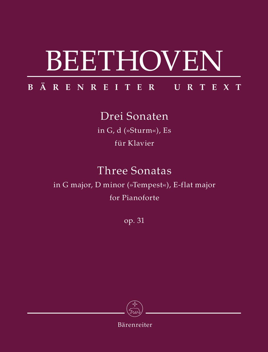 Drei Sonaten für Klavier G-Dur, d-Moll, Es-Dur op. 31. Spielpartitur, Urtextausgabe, Sammelband. BÄRENREITER URTEXT Books