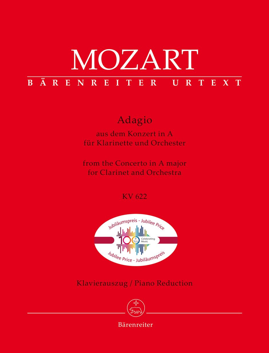 Adagio für Klarinette und Orchester (KV 622) -aus dem Konzert in A-. Klavierauszug, Stimme, Urtextausgabe. BÄRENREITER URTEXT Sheet Music