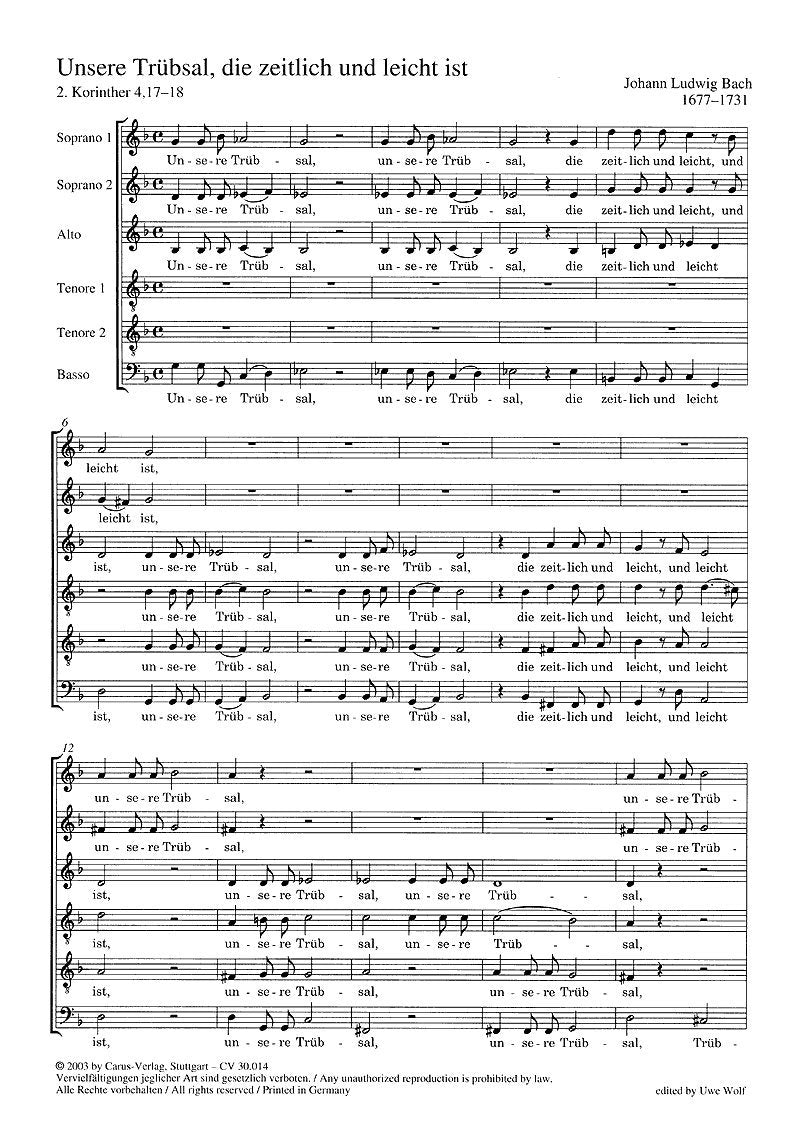 Bach: Unsere Trübsal, die zeitlich und leicht ist. Partitur (20 St.) Books