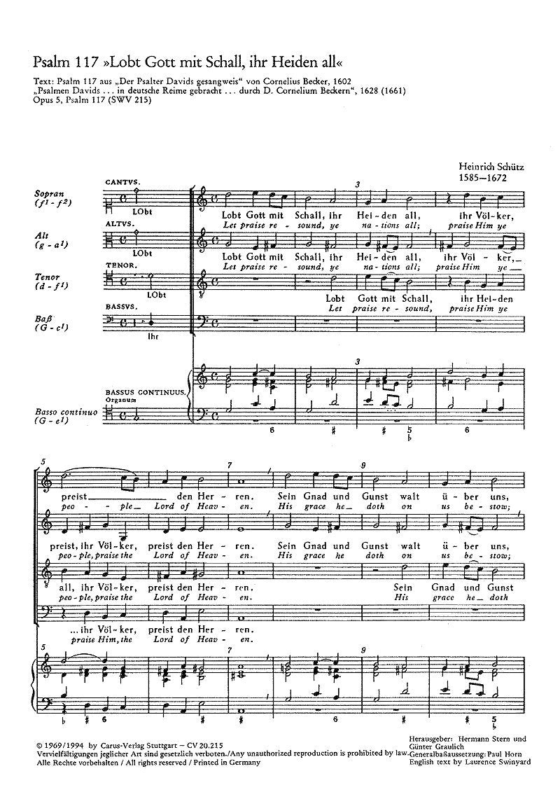 Schütz: Alles, was Odem hat + Psalm 117. Partitur (20 St.) Books