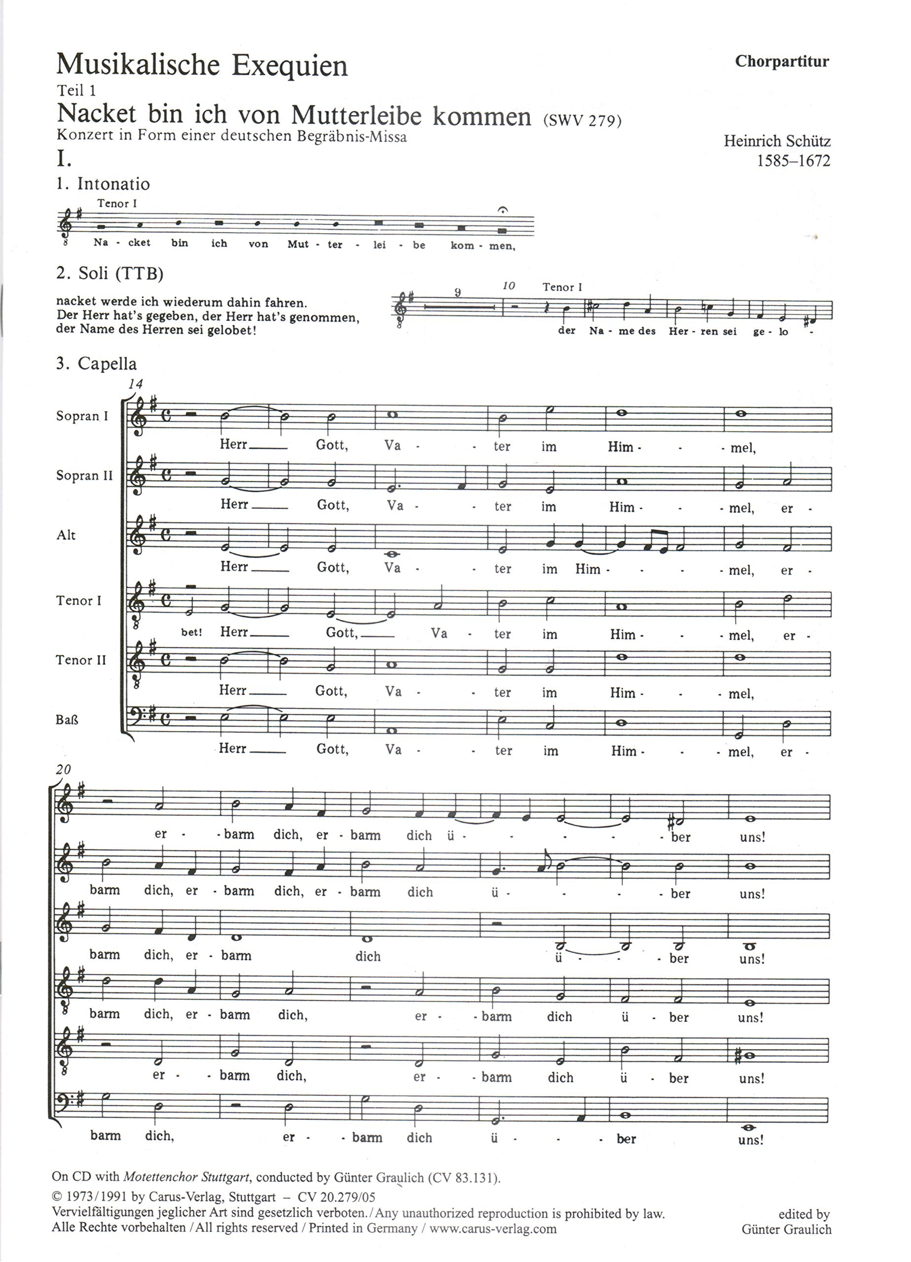 Schütz: Musikalische Exequien I-III. Chorpartitur (20 St.) Books