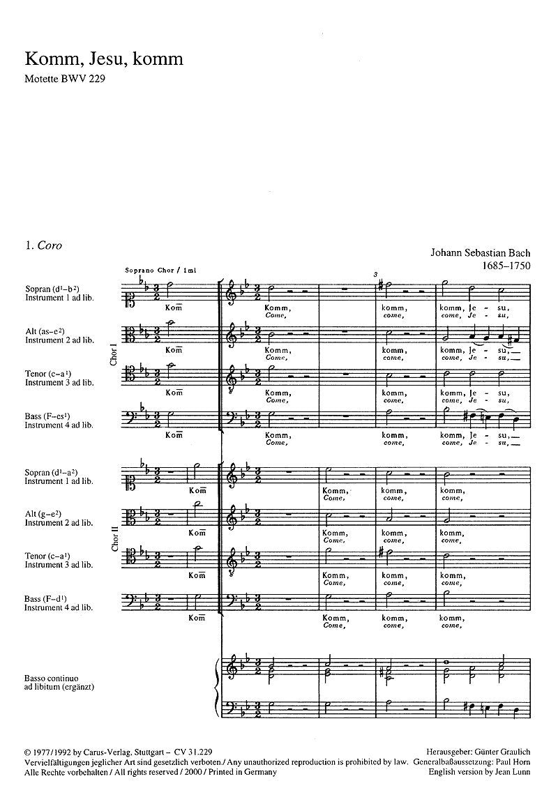 Bach: Komm, Jesu, komm (BWV 229). Partitur (20 St.) Books
