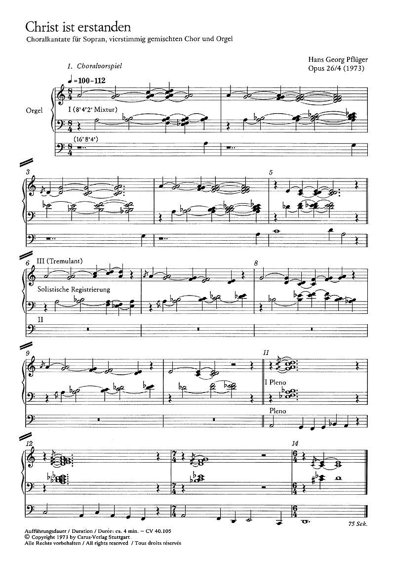 Pflüger: Christ ist erstanden (op. 26 no. 4). Partitur (20 St.) Books