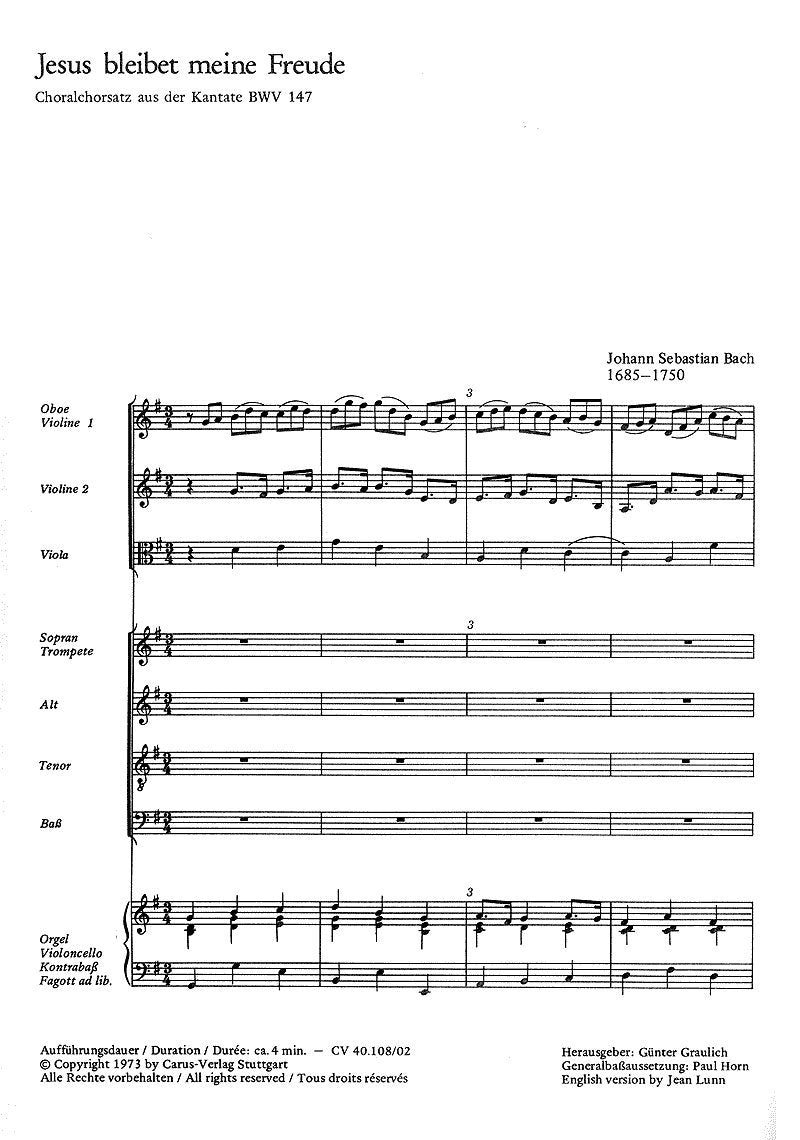 Bach: Jesus bleibet meine Freude (BWV 147 no. 6 und 10). Partitur Sheet Music