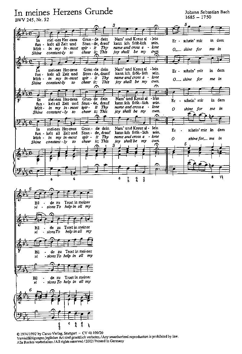 Bach: Durch dein Gefängnis; In meines Herzens Grunde. Partitur (20 St.) Books