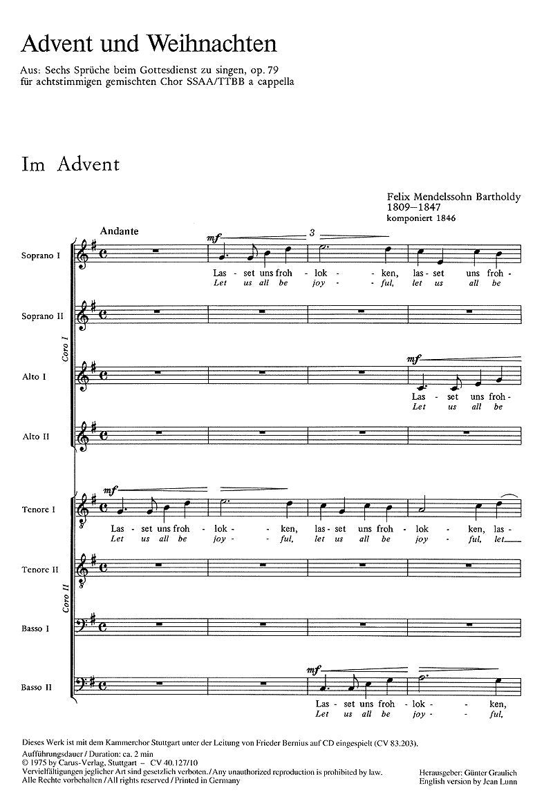 Mendelssohn: Advent und Weihnachten (aus op. 79). Partitur (20 St.) Books