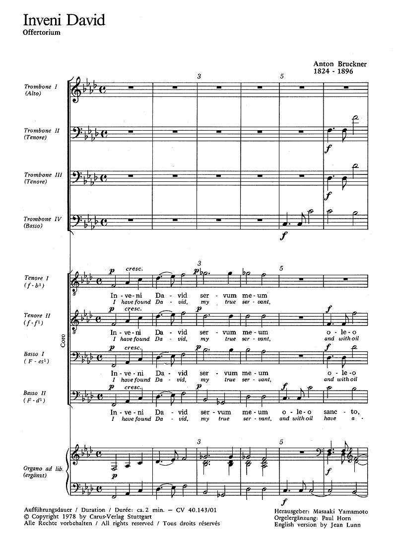 Bruckner: Inveni David (WAB 19). Partitur Sheet Music