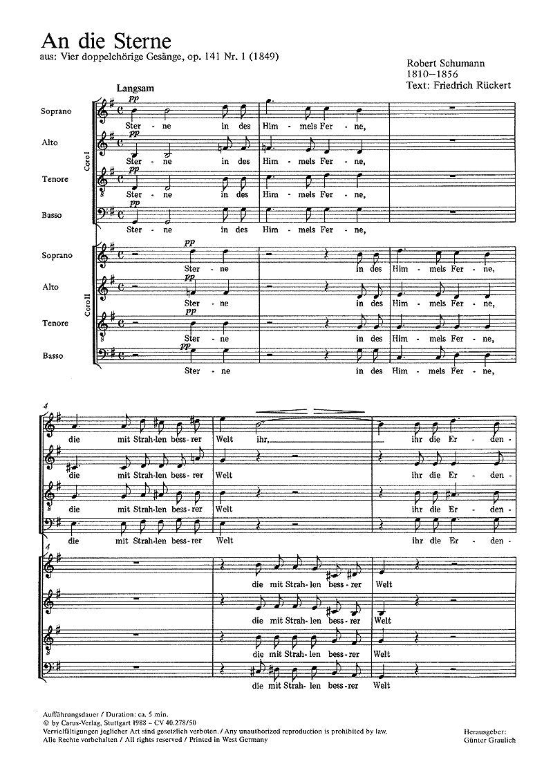 Schumann: An die Sterne (op. 141 no. 1). Partitur (20 St.) Books