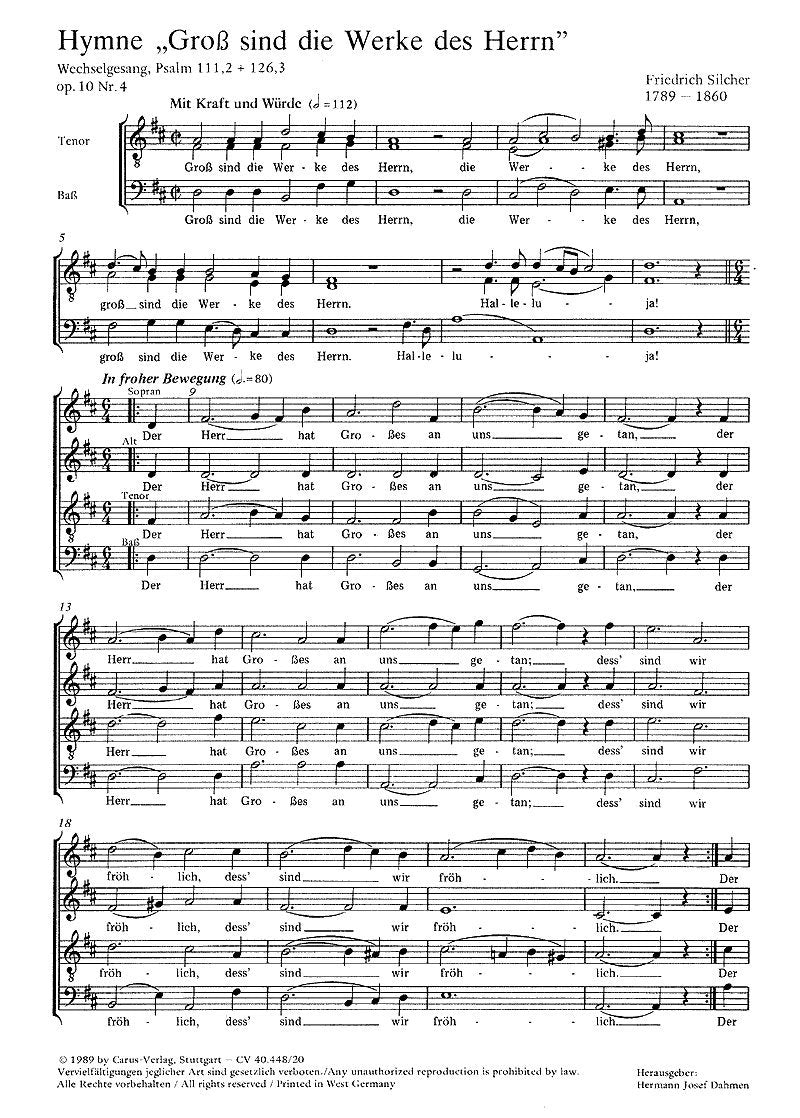 Silcher: Groß sind die Werke des Herrn (op. 10 no. 4). Partitur (20 St.) Books