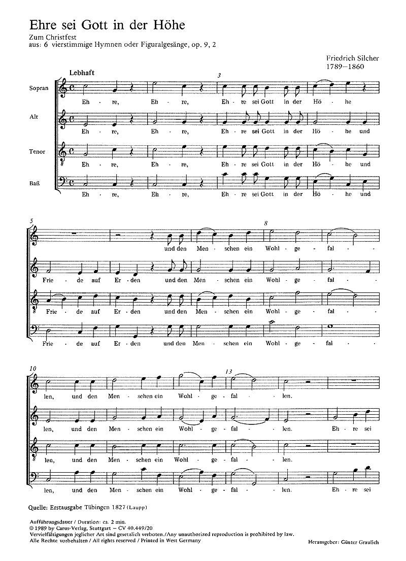 Silcher: Ehre sei Gott in der Höhe (op. 9 no. 2). Partitur (20 St.) Books