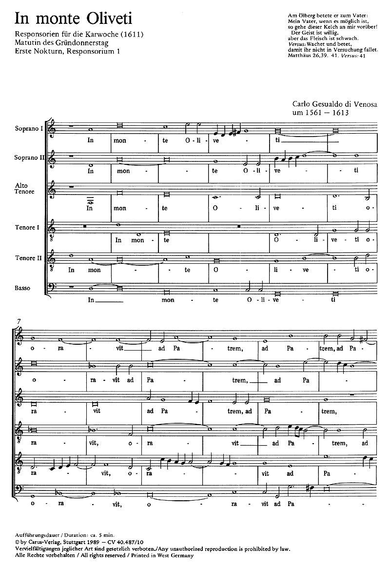 Gesualdo di Venosa: In monte Oliveti. Partitur (20 St.) Sheet Music