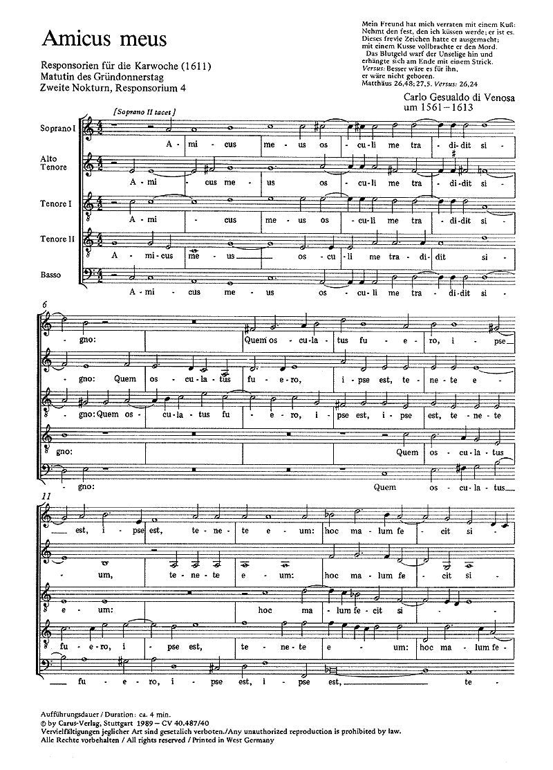 Gesualdo di Venosa: Amicus meus. Partitur (20 St.) Sheet Music