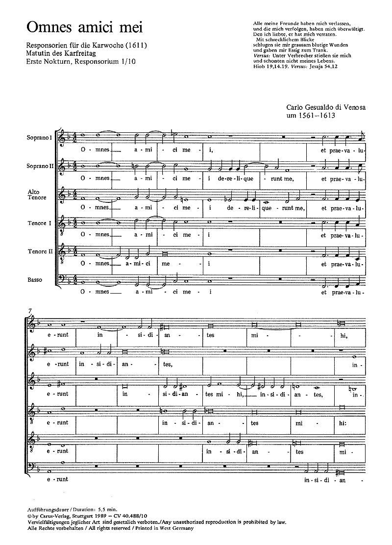 Gesualdo di Venosa: Omnes amici mei. Partitur (20 St.) Sheet Music