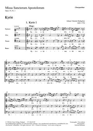 Rathgeber: Missa Sanctorum Apostolorum in C (op. 19 no. 1). Chorpartitur (20 St.) Sheet Music