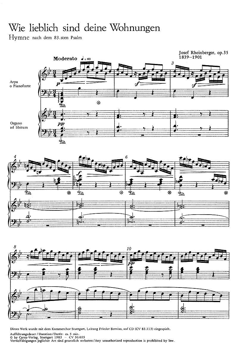 Rheinberger: Wie lieblich sind deine Wohnungen (op. 35). Partitur Sheet Music