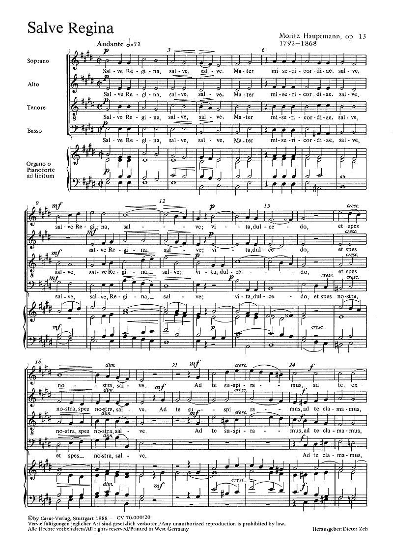 Hauptmann: Salve Regina (op. 13). Partitur (20 St.) Books