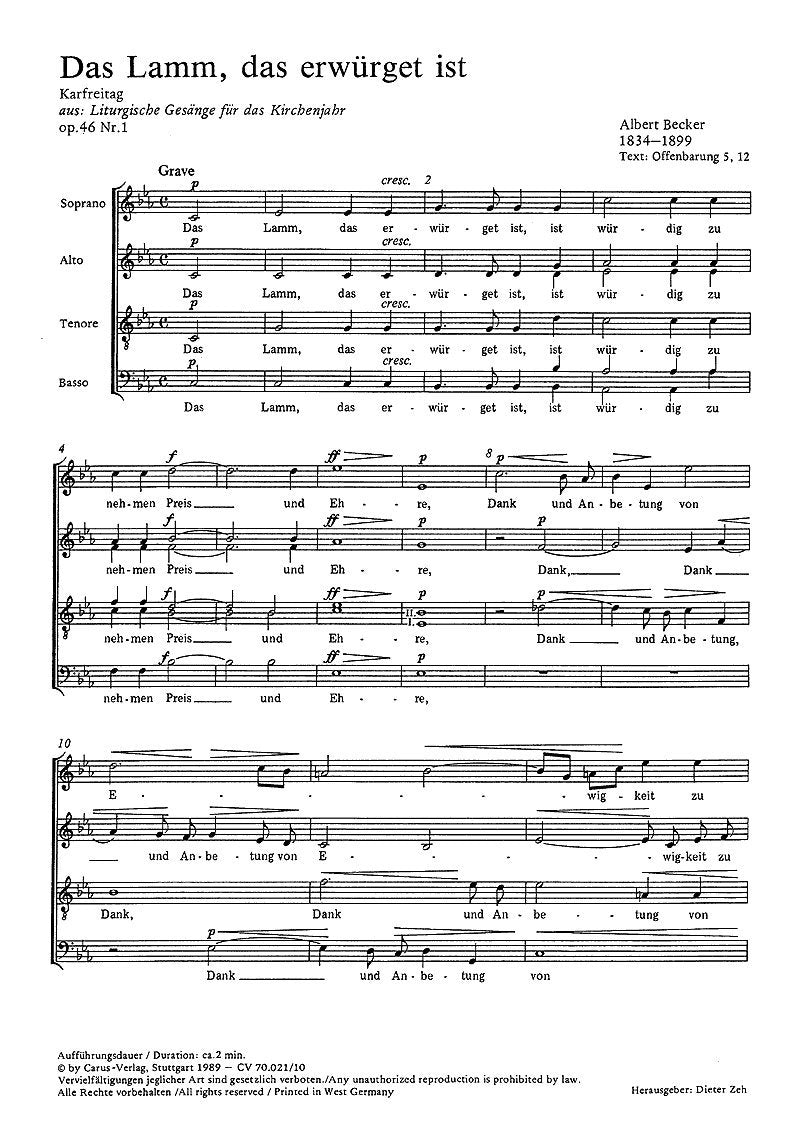 Becker: Das Lamm, das erwürget ist; Kyrie. Partitur (20 St.) Sheet Music