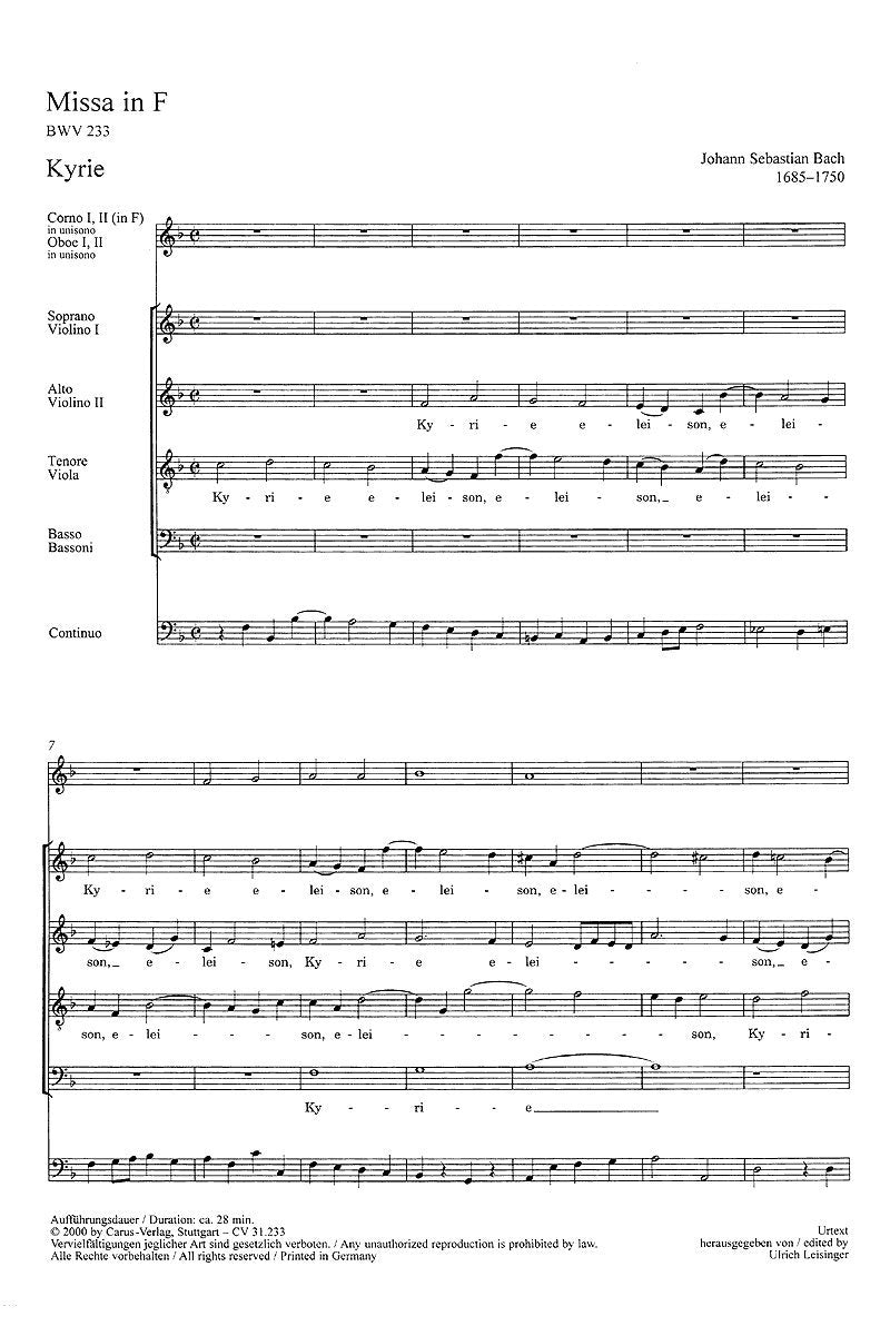Bach: Missa in F (BWV 233). Partitur Books